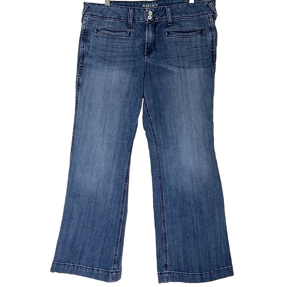 Ariat Denim Trouser Jeans Size 33 Short 33S Wide Leg Stretch - Picture 2 of 11
